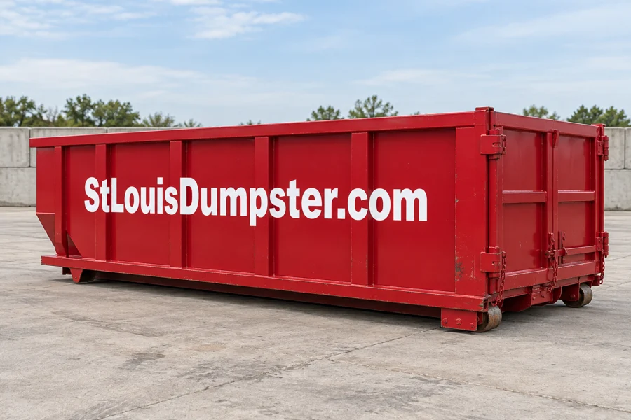 Red branded dumpster for project planning