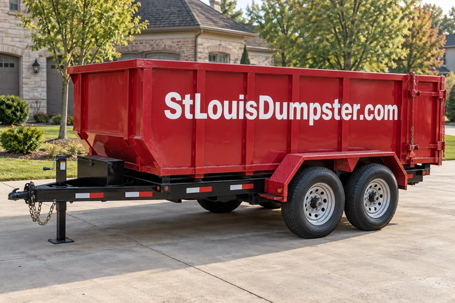Red branded dumpster for project planning